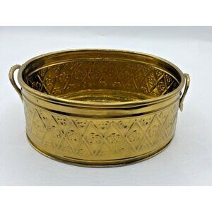 Brass Planter Oval Pot Basket Tray Handles Classic Design Small Vintage Retro